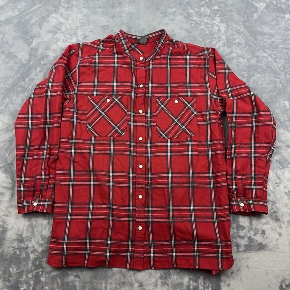 Eddie Bauer Top Womens Size M Red Plaid Tunic Flannel Pearl Snap Button Up - Picture 1 of 9